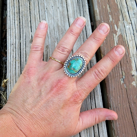 SOLD BIG & Chunky Artisan 925 Natural Royston Turquoise Statement Ring OOAK New - Picture 2 of 5